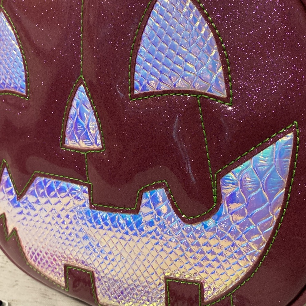 *RARE Love Pain & Stitches Maroon Glitter and Holo Face Happy Face Pumpkin Purse - Picture 6 of 11